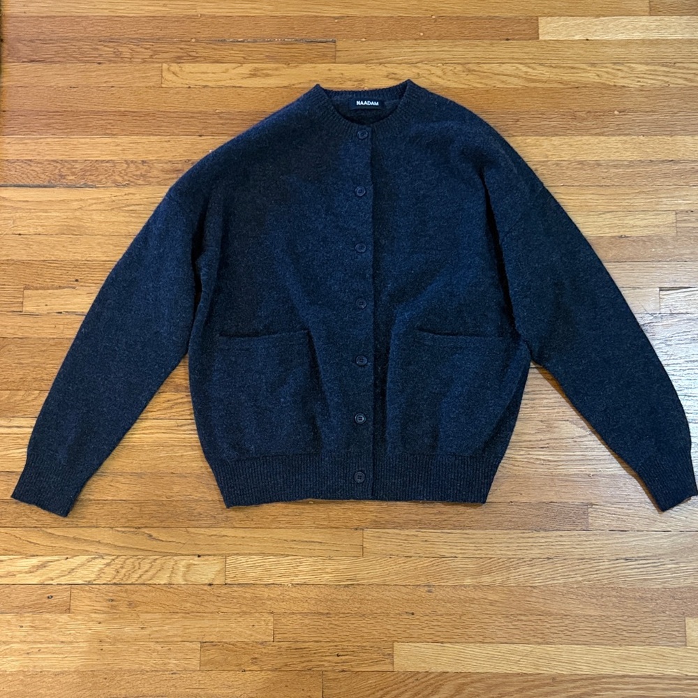 NAADAM Cashmere Dark Grey Button-Up Cardigan